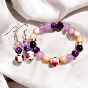 Lila-fehér gyöngy ékszerszett, Ékszer, Ékszerszett, Ékszerkészítés, Gyöngyfűzés, gyöngyhímzés, MESKA