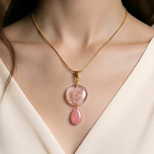 Rózsaszín hortenziás nyaklánc - ékszer - nyaklánc - medálos nyaklánc - Meska.hu