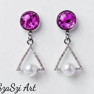 Lila cabochon fülbevaló  - Meska.hu