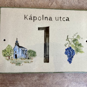 Téglalap formájú házszámtábla szőlővel, festett, Otthon & Életmód, Ház & Kert, Házszám, Kerámia, MESKA