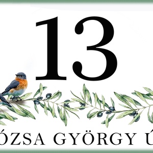 Téglalap formájú házszámtábla vörösbegy párral, ággal - Meska.hu