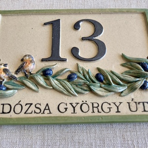 Téglalap formájú házszámtábla olíva ággal, vörösbeggyel - otthon & életmód - ház & kert - házszám - Meska.hu