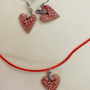 Szív fülbevaló és medál - ékszer - fülbevaló - lógó fülbevaló - Meska.hu