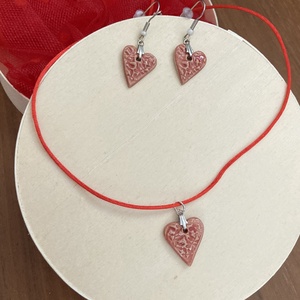 Szív fülbevaló és medál, Ékszer, Fülbevaló, Lógó fülbevaló, Kerámia, MESKA