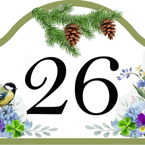 Bajusz formájú házszámtábla rózsával, virágokkal, cinegével - Meska.hu