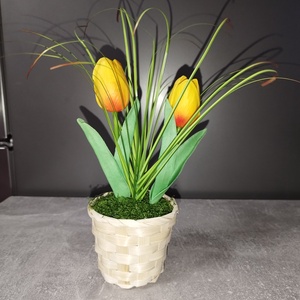 Tulipános kosárka  - otthon & életmód - virágdekoráció - virágdíszek - asztali virágdísz - Meska.hu