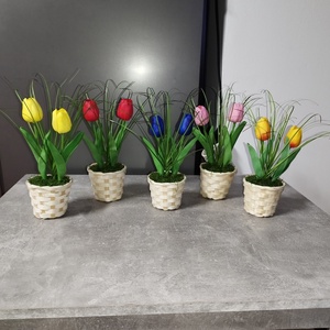 Tulipános kosárka , Otthon & Életmód, Virágdekoráció, Virágdíszek, Asztali virágdísz, , MESKA