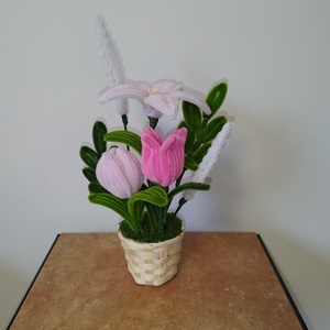 Zsenilia virág kosárban  - otthon & életmód - virágdekoráció - virágdíszek - virágdísz kaspóban - Meska.hu