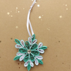 Karácsonyi hópehely - menta-fehér, Karácsony, Karácsonyi lakásdekoráció, Karácsonyfadíszek, Papírművészet, Mindenmás, MESKA