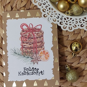 Karácsonyi kekszes képeslap - arany fenyős - Meska.hu