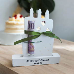 Szülinapi torta pénzátadó, Otthon & Életmód, Papír, írószer, Ajándékozás kellékei, Pénzátadó képkeret, Gipszöntés, MESKA