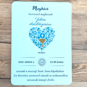 Meghívó elsőáldozásra - szíves, fiú, Otthon & Életmód, Papír, írószer, Ajándékozás kellékei, Meghívó, Papírművészet, Mindenmás, MESKA