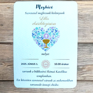 Meghívó elsőáldozásra - szíves, lány, Otthon & Életmód, Papír, írószer, Ajándékozás kellékei, Meghívó, Papírművészet, Mindenmás, MESKA