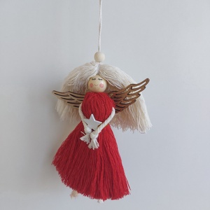 Karácsonyi makramé angyal - piros  - karácsony - karácsonyi lakásdekoráció - karácsonyfadíszek - Meska.hu