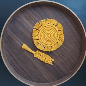 Poháralátét és könyvjelző szett - sárga makramé - Meska.hu