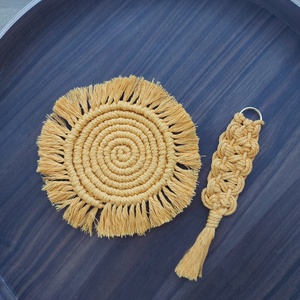 Poháralátét és könyvjelző szett - sárga makramé - könyv & zene - könyvjelző - Meska.hu