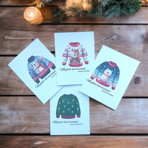 Karácsonyi ronda pulcsi képeslap csomag - print, Karácsony, Karácsonyi ajándékozás, Karácsonyi képeslap, üdvözlőlap, ajándékkísérő, Papírművészet, Mindenmás, MESKA