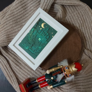 Téli erdő karácsonyi képkeret, shadowbox - karácsony - karácsonyi lakásdekoráció - karácsonyi fénydekoráció - Meska.hu