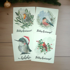 Karácsonyi madaras képeslap csomag - print, Karácsony, Karácsonyi ajándékozás, Karácsonyi képeslap, üdvözlőlap, ajándékkísérő, Papírművészet, Fotó, grafika, rajz, illusztráció, MESKA