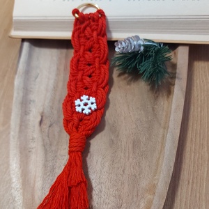 Könyvjelző - makramé piros , hópihe - könyv & zene - könyvjelző - Meska.hu