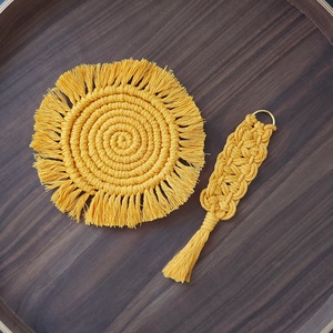 Poháralátét és könyvjelző szett - sárga makramé, Könyv & Zene, Könyvjelző, Csomózás, Horgolás, MESKA