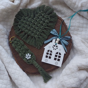 Karácsonyi ajándékszett- zöld makramé, Karácsony, Karácsonyi ajándékozás, Karácsonyi ajándékcsomagolás, Mindenmás, MESKA