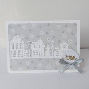 Karácsonyi képeslap - házak 1., Karácsony, Karácsonyi ajándékozás, Karácsonyi képeslap, üdvözlőlap, ajándékkísérő, Papírművészet, Mindenmás, MESKA