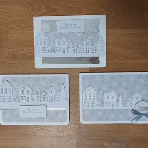 Karácsonyi képeslap - házak 3 db-os csomag, Karácsony, Karácsonyi ajándékozás, Karácsonyi képeslap, üdvözlőlap, ajándékkísérő, Papírművészet, Mindenmás, MESKA