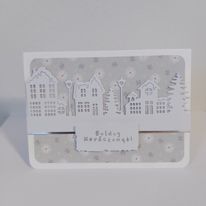 Karácsonyi képeslap - házak 2., Karácsony, Karácsonyi ajándékozás, Karácsonyi képeslap, üdvözlőlap, ajándékkísérő, Papírművészet, Mindenmás, MESKA