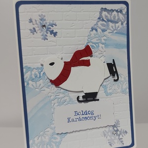 Karácsonyi képeslap - jegesmaci 1., Karácsony, Karácsonyi ajándékozás, Karácsonyi képeslap, üdvözlőlap, ajándékkísérő, Papírművészet, Mindenmás, MESKA