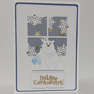 Karácsonyi képeslap - jegesmaci 2., Karácsony, Karácsonyi ajándékozás, Karácsonyi képeslap, üdvözlőlap, ajándékkísérő, Papírművészet, Mindenmás, MESKA