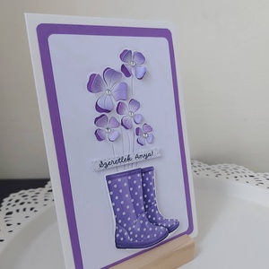 Képeslap anyának - lila virágos csizmás - Meska.hu