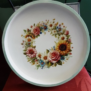 Virágos tálca, Otthon & Életmód, Konyhafelszerelés, tálalás, Tálalás, Tálca, Decoupage, transzfer és szalvétatechnika, Festészet, MESKA