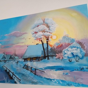 Téli fények 50x70cm - művészet - festmény - olajfestmény - Meska.hu