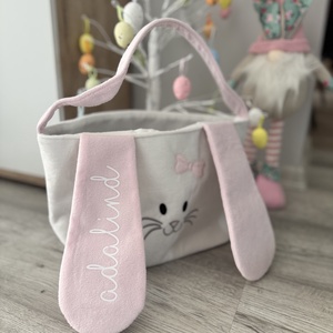 Egyediesített nyuszis nagy kosár, Ünnepi díszek, dekorációk, Húsvéti díszek és dekorációk, Húsvéti kosár, Mindenmás, MESKA