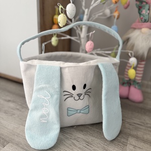 Egyediesített nyuszis nagy kosár, Ünnepi díszek, dekorációk, Húsvéti díszek és dekorációk, Húsvéti kosár, Mindenmás, MESKA