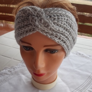 Kötött női fejpánt,fülvédő hamuszürke -  - Meska.hu