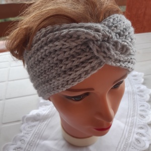 Kötött női fejpánt,fülvédő hamuszürke -  - Meska.hu