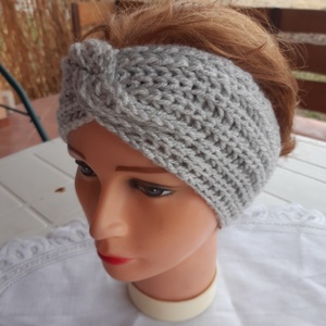 Kötött női fejpánt,fülvédő hamuszürke -  - Meska.hu
