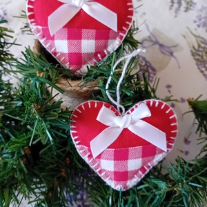 Karácsonyi szív fenyőfadísz/kockás , Karácsony, Karácsonyi lakásdekoráció, Karácsonyfadíszek, Mindenmás, Varrás, MESKA