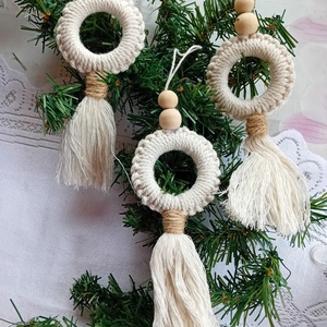 Karácsonyi dekor, fenyőfadísz, Karácsony, Karácsonyi lakásdekoráció, Karácsonyfadíszek, Csomózás, MESKA