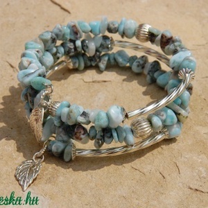 Larimár töret ásvány, memória drótos karkötő, ezüstözött díszek -  - Meska.hu