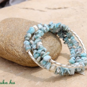 Larimár töret ásvány, memória drótos karkötő, ezüstözött díszek -  - Meska.hu
