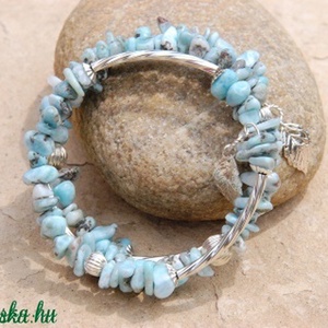 Larimár töret ásvány, memória drótos karkötő, ezüstözött díszek -  - Meska.hu