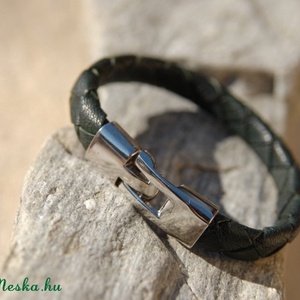  Valódi bőrkarkötő, férfiaknak, lapos négyes fonással, uniszex -  - Meska.hu