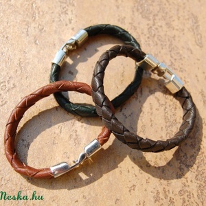  Valódi bőrkarkötő, férfiaknak, lapos négyes fonással, uniszex -  - Meska.hu