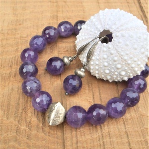 Csiszolt ametiszt karkötő-fülbevaló szett - ékszer - ékszerszett - Meska.hu