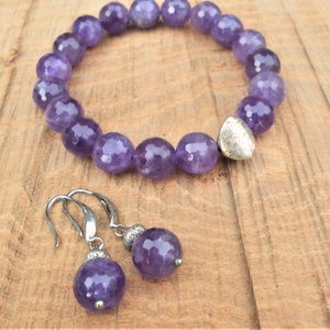 Csiszolt ametiszt karkötő-fülbevaló szett - ékszer - ékszerszett - Meska.hu