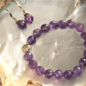 Csiszolt ametiszt karkötő-fülbevaló szett - ékszer - ékszerszett - Meska.hu