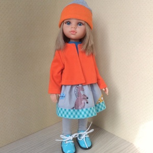 Narancs kabátos öltözék 32 cm-s Paola Reina babának - játék & sport - baba & babaház - babaruha, babakellék - Meska.hu